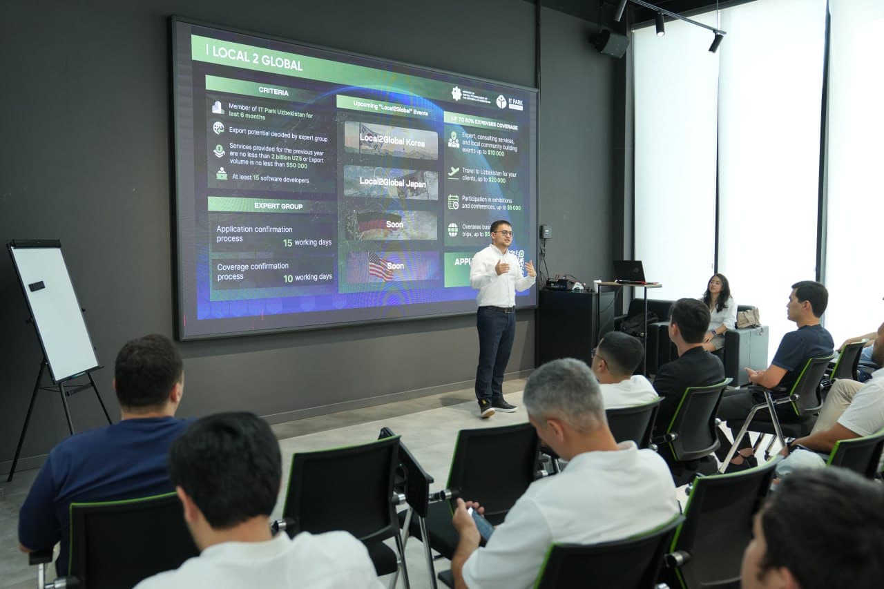 IT Park Uzbekistan rezidentlarga global bozorda oʻz ishtirokini kengaytirishga va xorijiy mamlakatlardan hamkorlarni jalb qilishga yordam berish maqsadida “Local2Global” dasturini ishga tushirdi