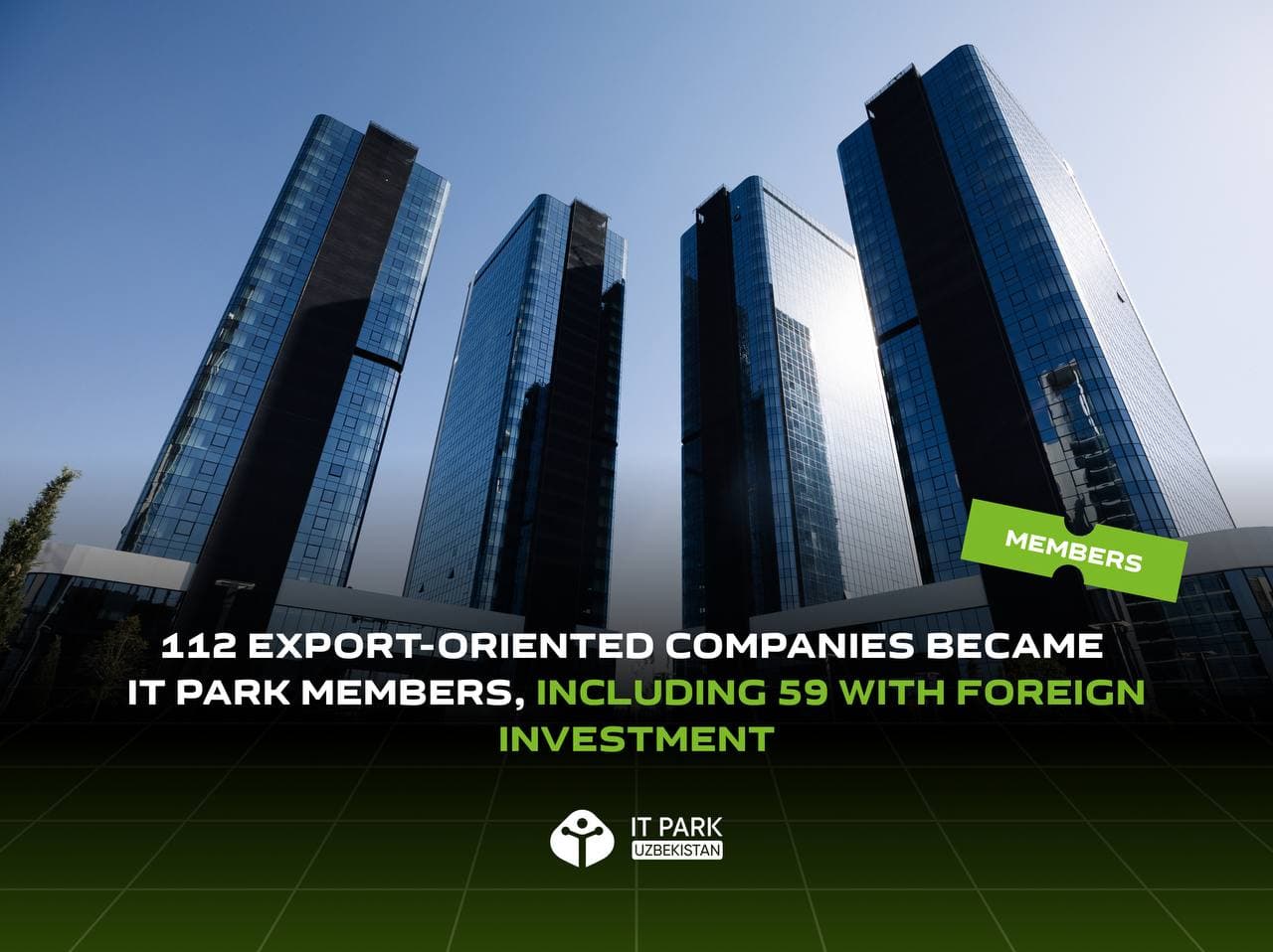 112 ta eksport kompaniyasi IT Park rezidentiga aylandi, ularning 59 tasi xorijiy kapital ishtirokida